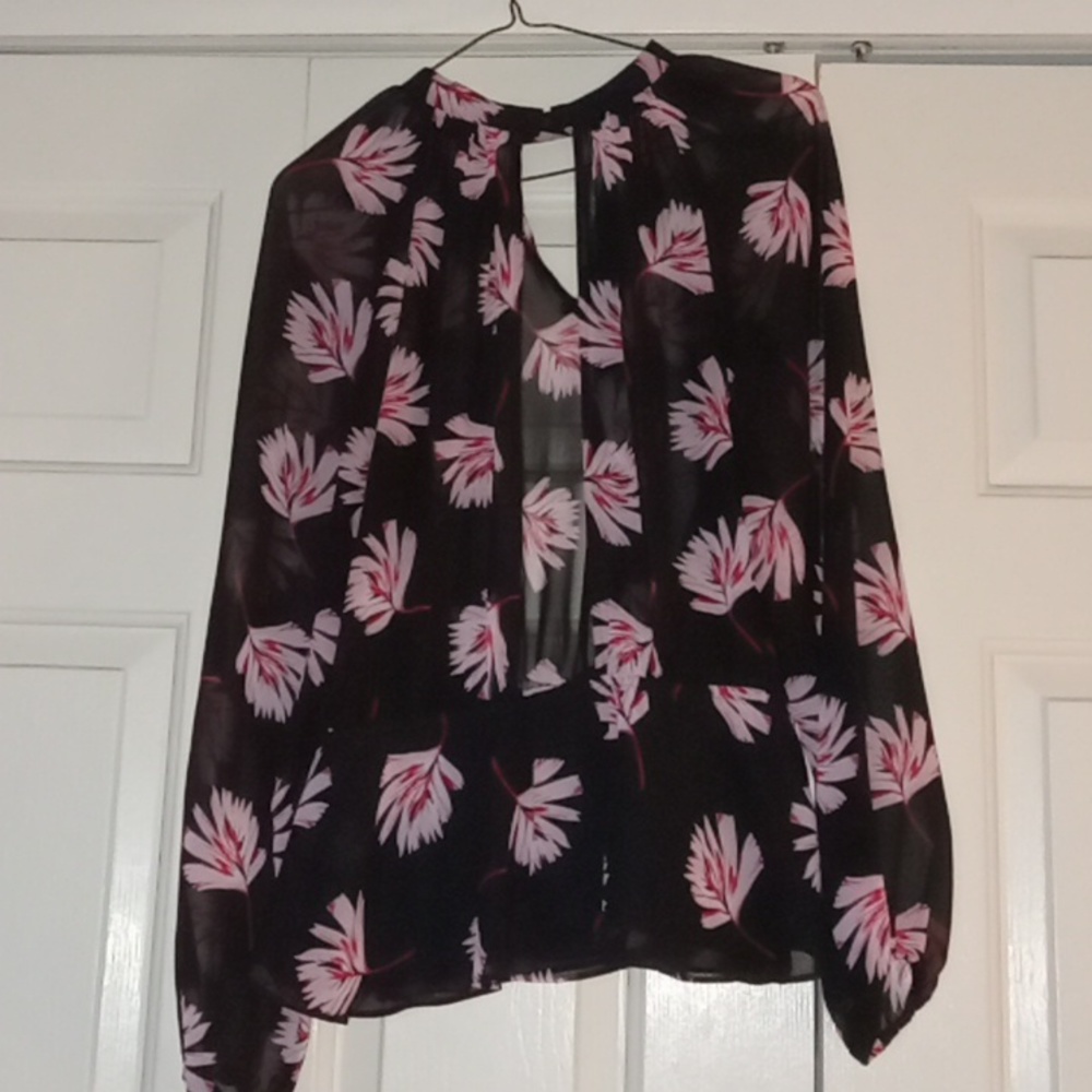 Sheer black and pink print blouse